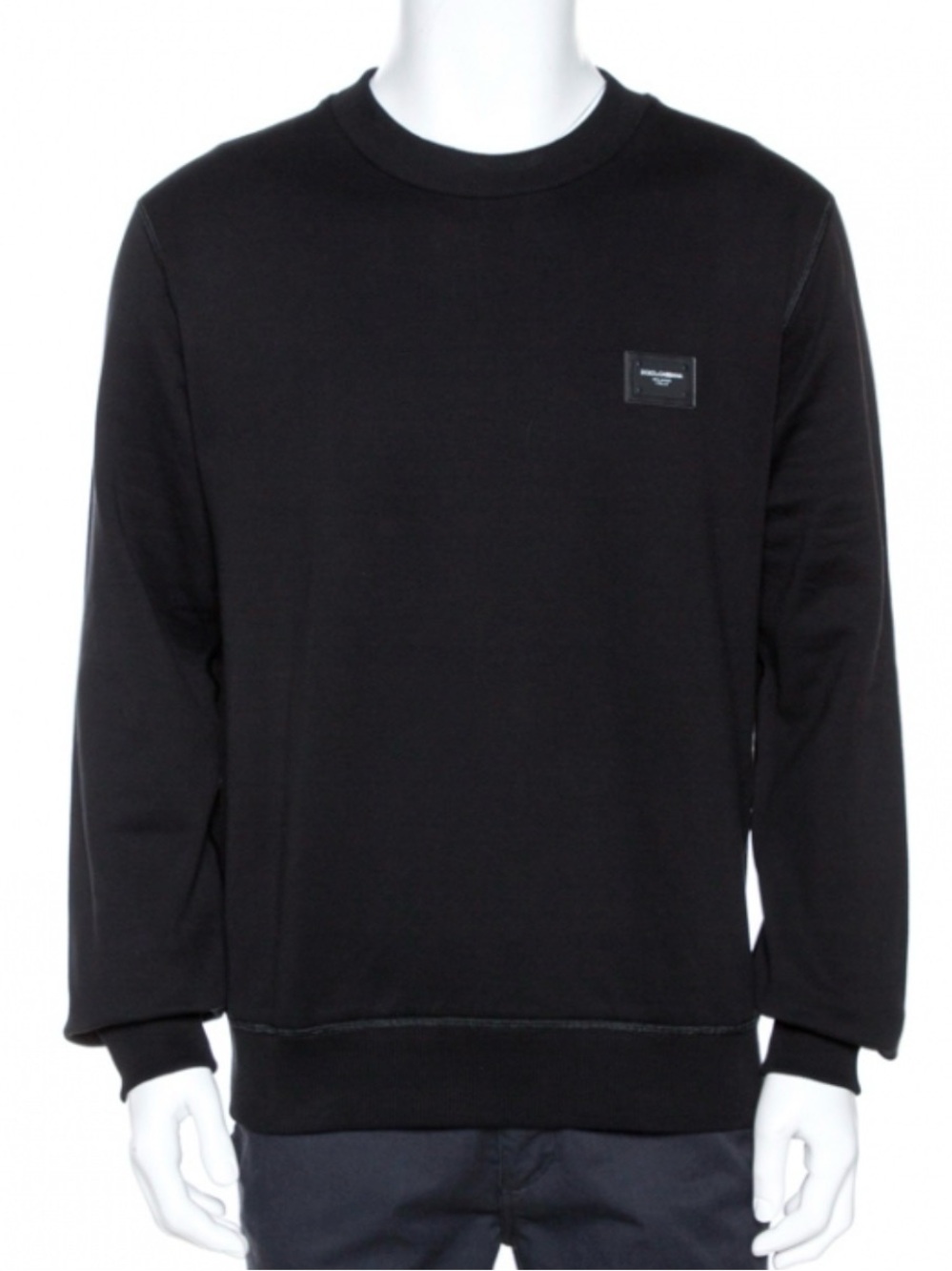 Autentic Dolce & Gabbana Black Crewneck Sweater with Logo Patch